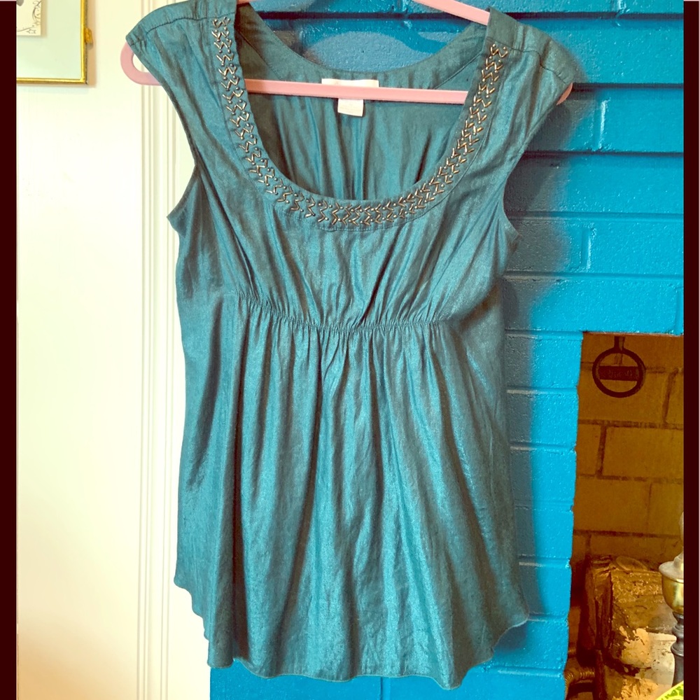 Teal shimmery top with beading